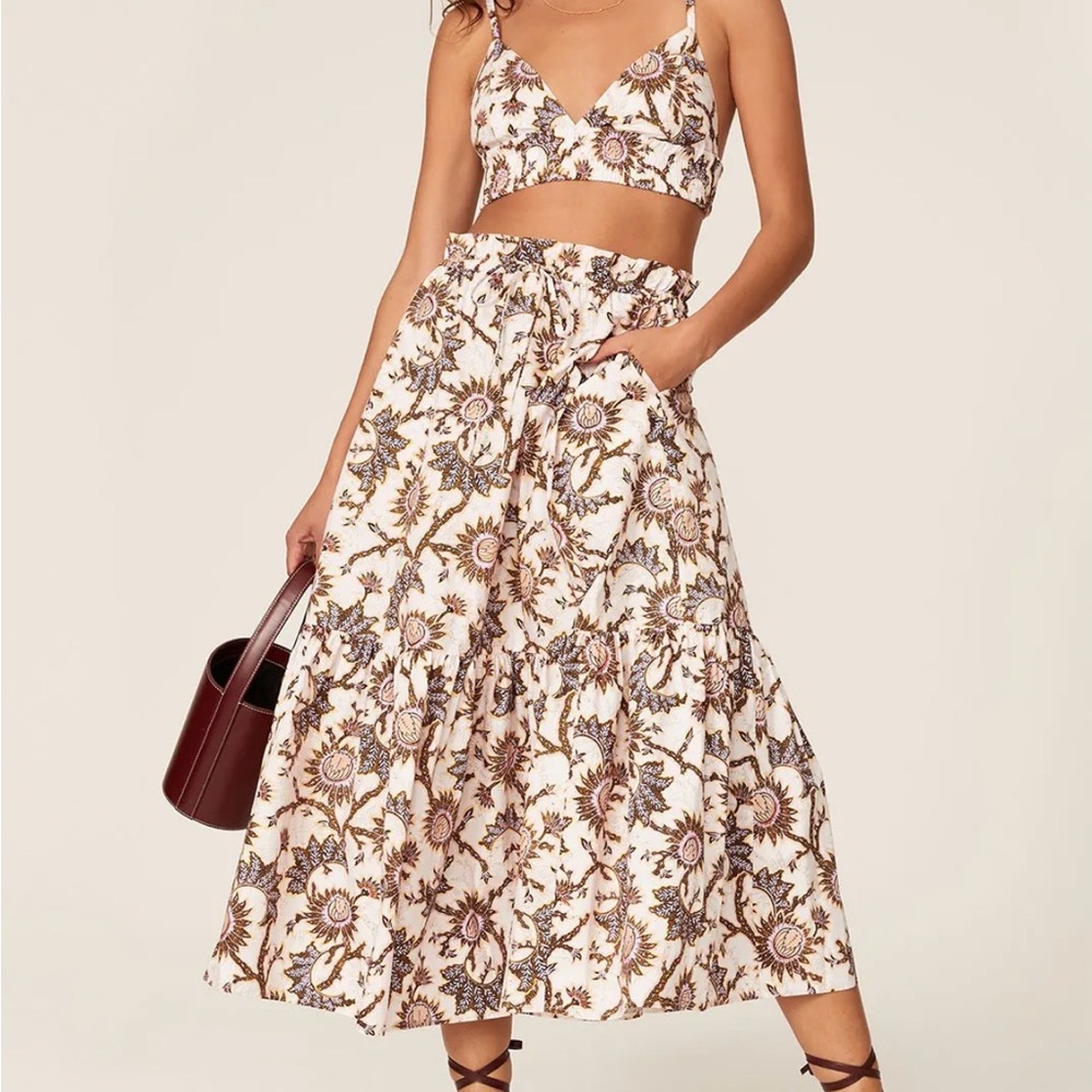House of Harlow 1960 Cotton 2 Piece Skirt &Top Set XS/TP Floral Cotton Boho
